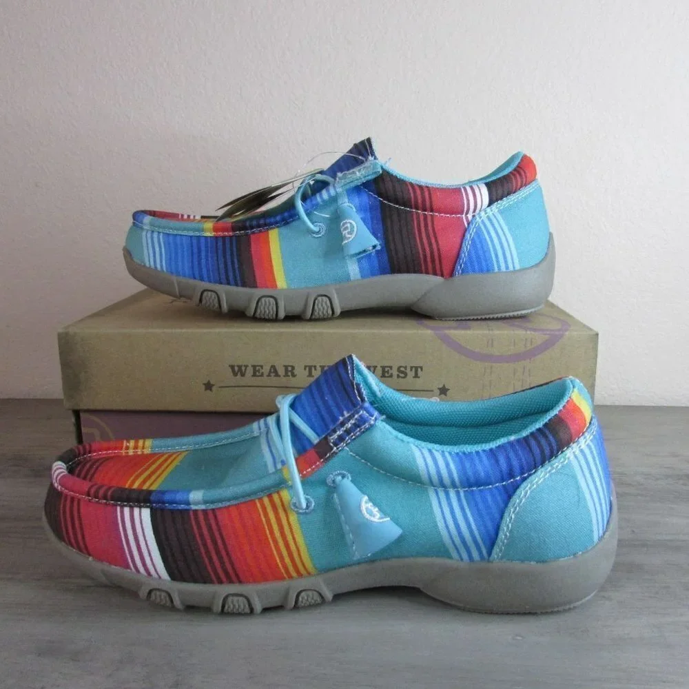 Roper Youth Big Kid Size 2 Chillin' Serape Driving Moc Casual Shoe - Blue